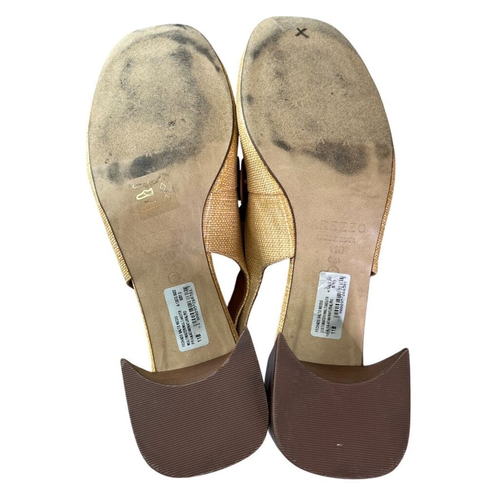 Arezzo Emory Crystal Slingback Pumps Tan Raffia Brown Leather Heels Size 11 - Picture 9 of 12